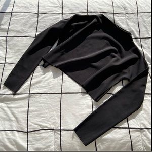 Missguided Black Crepe Grown on Neck Jean Graze Top (Long Sleeve)